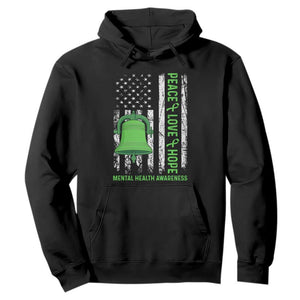 Mental Health Awarenes Hoodie Peace Love Hope Green Ribbon TS14 Black Print Your Wear