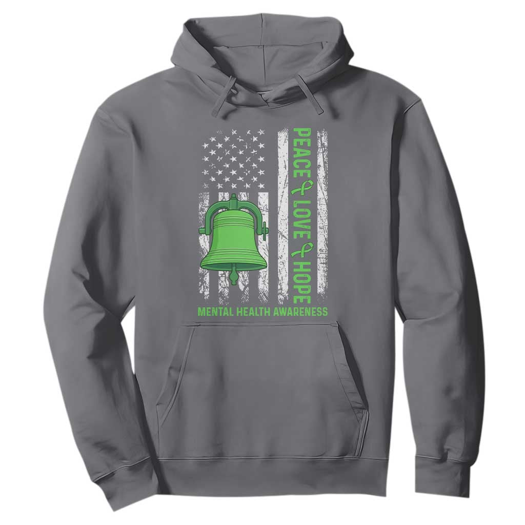 Mental Health Awarenes Hoodie Peace Love Hope Green Ribbon TS14 Charcoal Print Your Wear