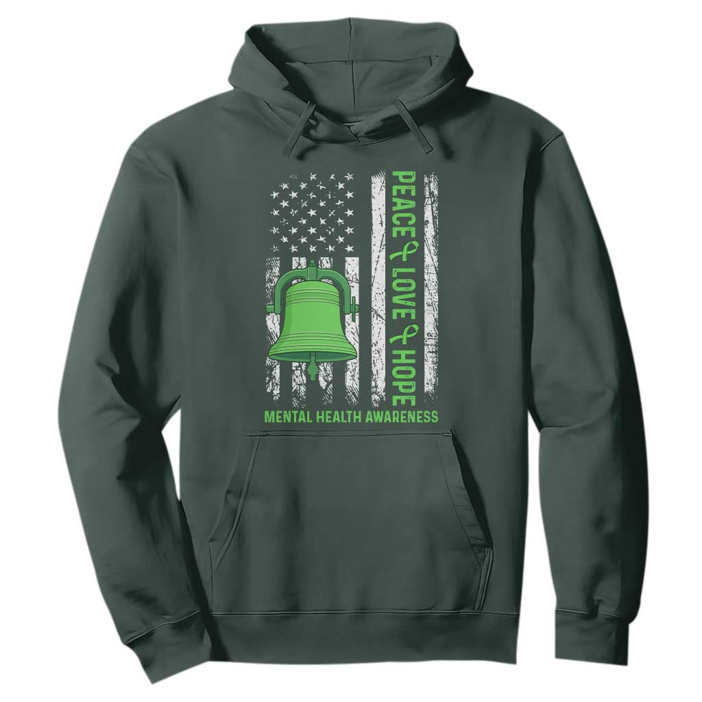 Mental Health Awarenes Hoodie Peace Love Hope Green Ribbon TS14 Dark Forest Green Print Your Wear