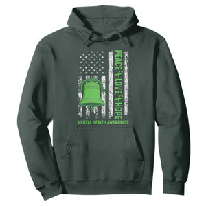 Mental Health Awarenes Hoodie Peace Love Hope Green Ribbon TS14 Dark Forest Green Print Your Wear