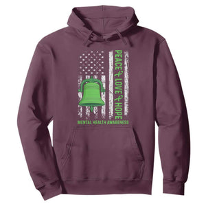 Mental Health Awarenes Hoodie Peace Love Hope Green Ribbon TS14 Maroon Print Your Wear