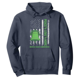 Mental Health Awarenes Hoodie Peace Love Hope Green Ribbon TS14 Navy Print Your Wear