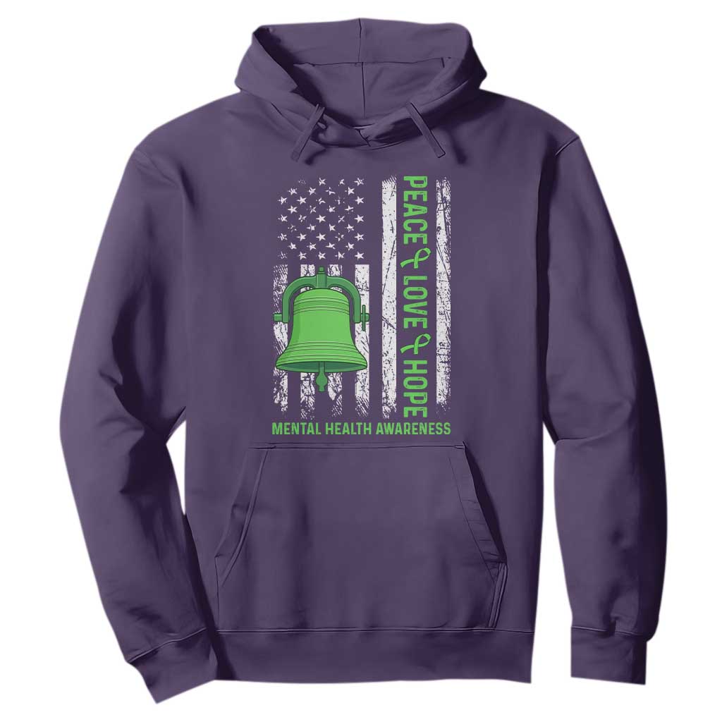 Mental Health Awarenes Hoodie Peace Love Hope Green Ribbon TS14 Purple Print Your Wear
