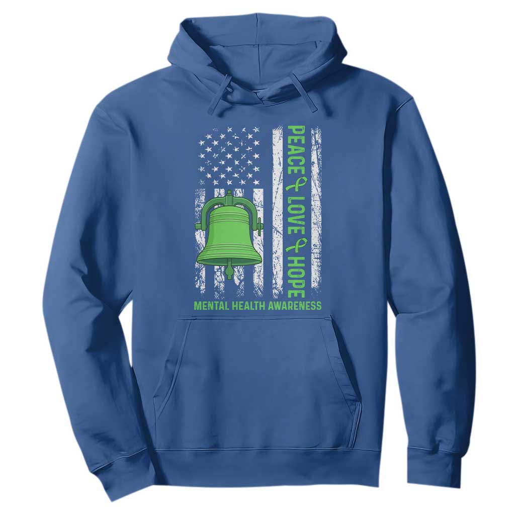 Mental Health Awarenes Hoodie Peace Love Hope Green Ribbon TS14 Royal Blue Print Your Wear