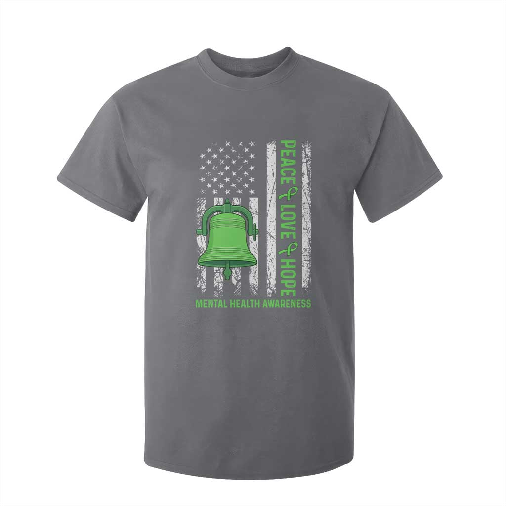 Mental Health Awarenes T Shirt For Kid Peace Love Hope Green Ribbon TS14 Charcoal Print Your Wear