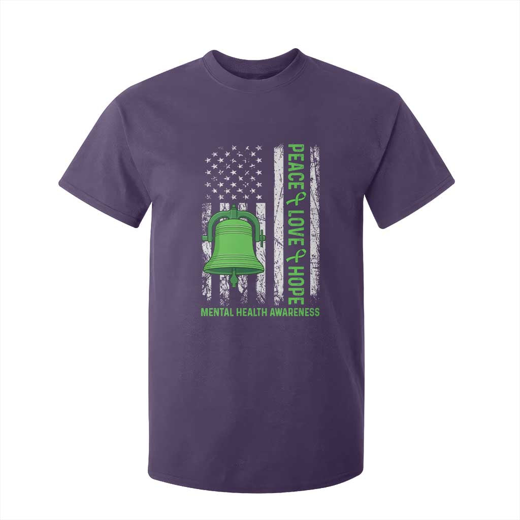 Mental Health Awarenes T Shirt For Kid Peace Love Hope Green Ribbon TS14 Purple Print Your Wear