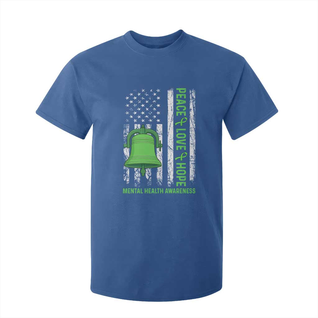 Mental Health Awarenes T Shirt For Kid Peace Love Hope Green Ribbon TS14 Royal Blue Print Your Wear