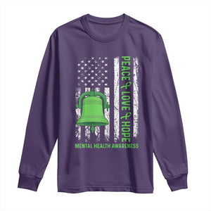 Mental Health Awarenes Long Sleeve Shirt Peace Love Hope Green Ribbon TS14 Purple Print Your Wear