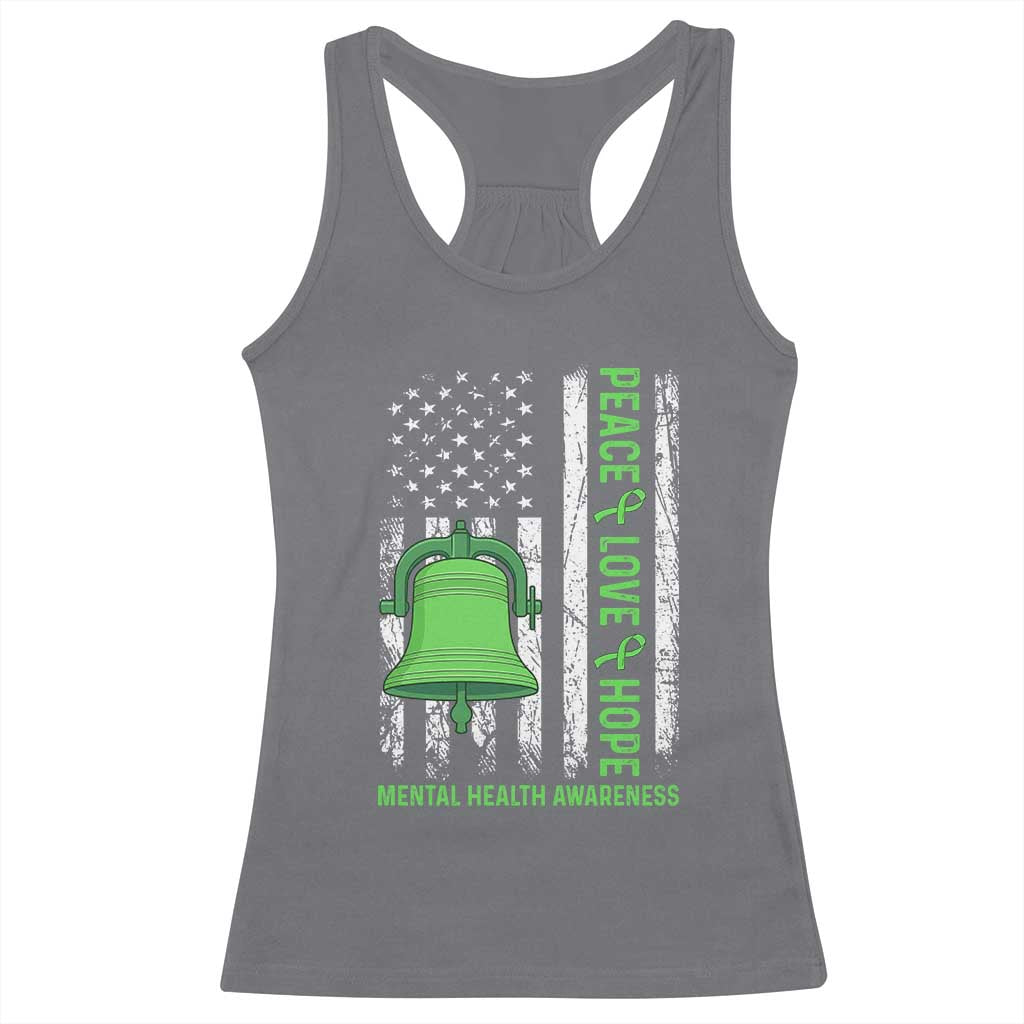 Mental Health Awarenes Racerback Tank Top Peace Love Hope Green Ribbon TS14 Charcoal Print Your Wear