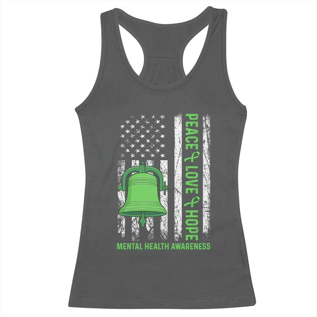 Mental Health Awarenes Racerback Tank Top Peace Love Hope Green Ribbon TS14 Dark Heather Print Your Wear