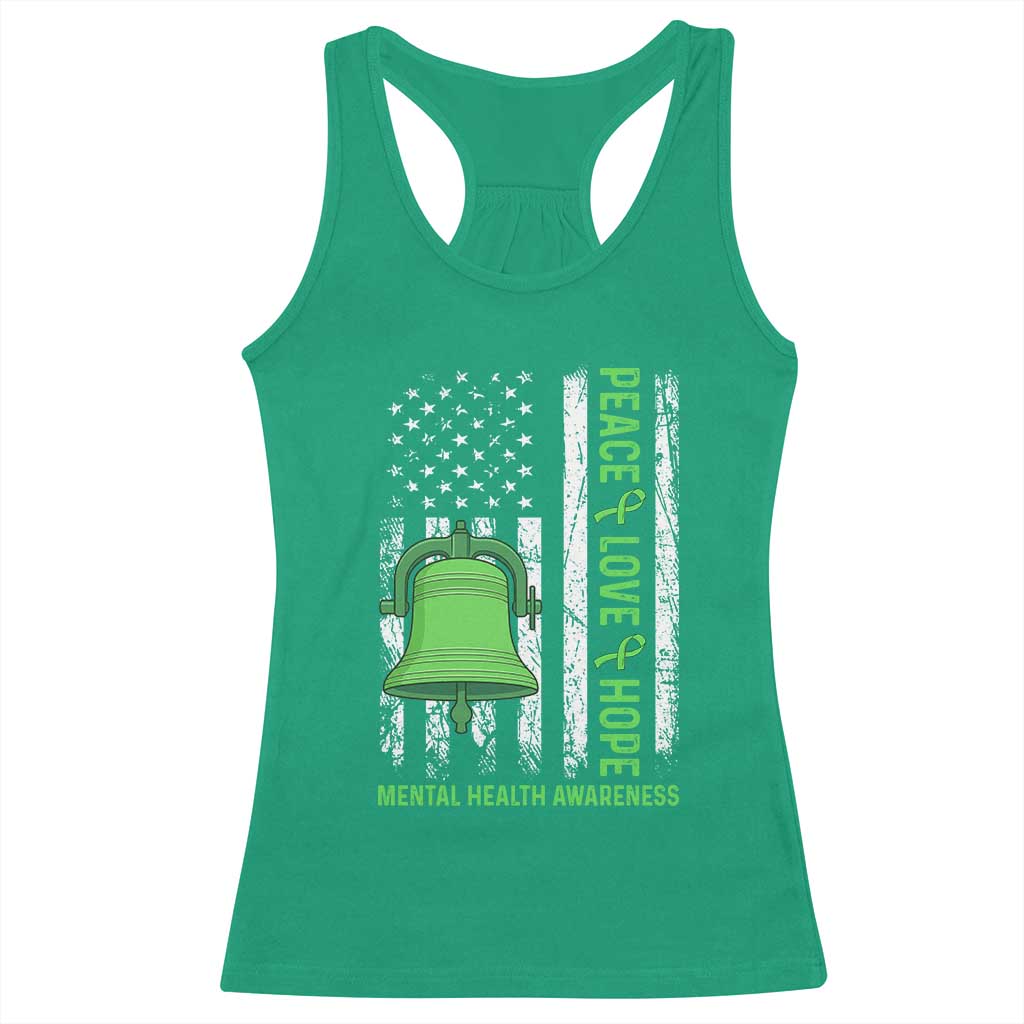 Mental Health Awarenes Racerback Tank Top Peace Love Hope Green Ribbon TS14 Irish Green Print Your Wear