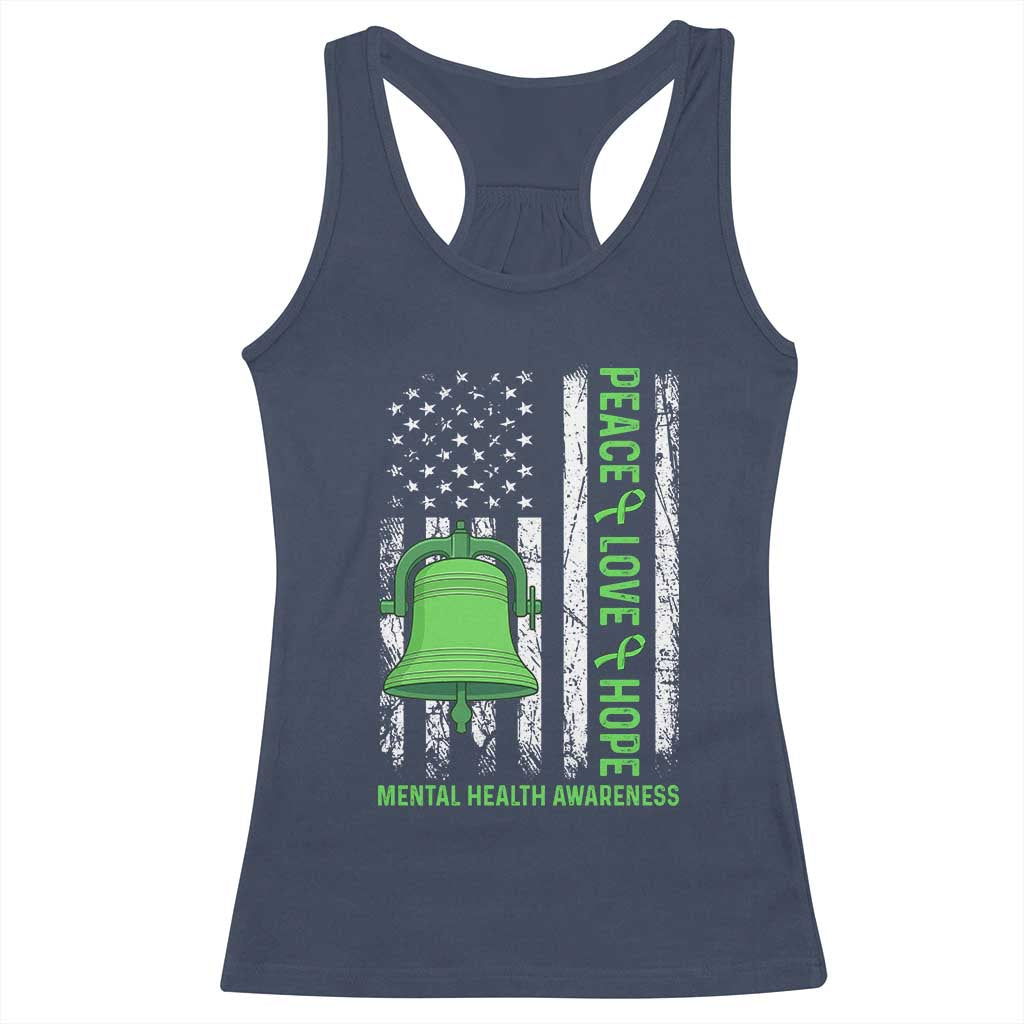 Mental Health Awarenes Racerback Tank Top Peace Love Hope Green Ribbon TS14 Navy Print Your Wear