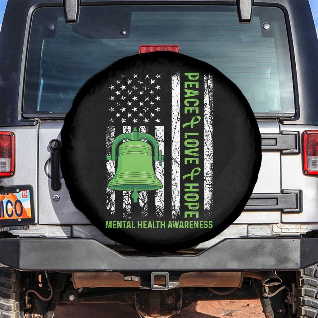 Mental Health Awarenes Spare Tire Cover Peace Love Hope Green Ribbon TS14 No hole Black Print Your Wear