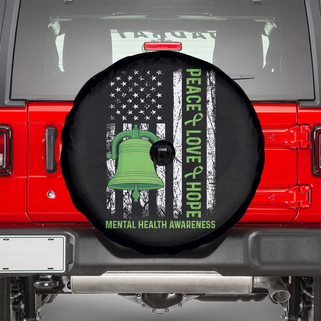 Mental Health Awarenes Spare Tire Cover Peace Love Hope Green Ribbon TS14 Black Print Your Wear