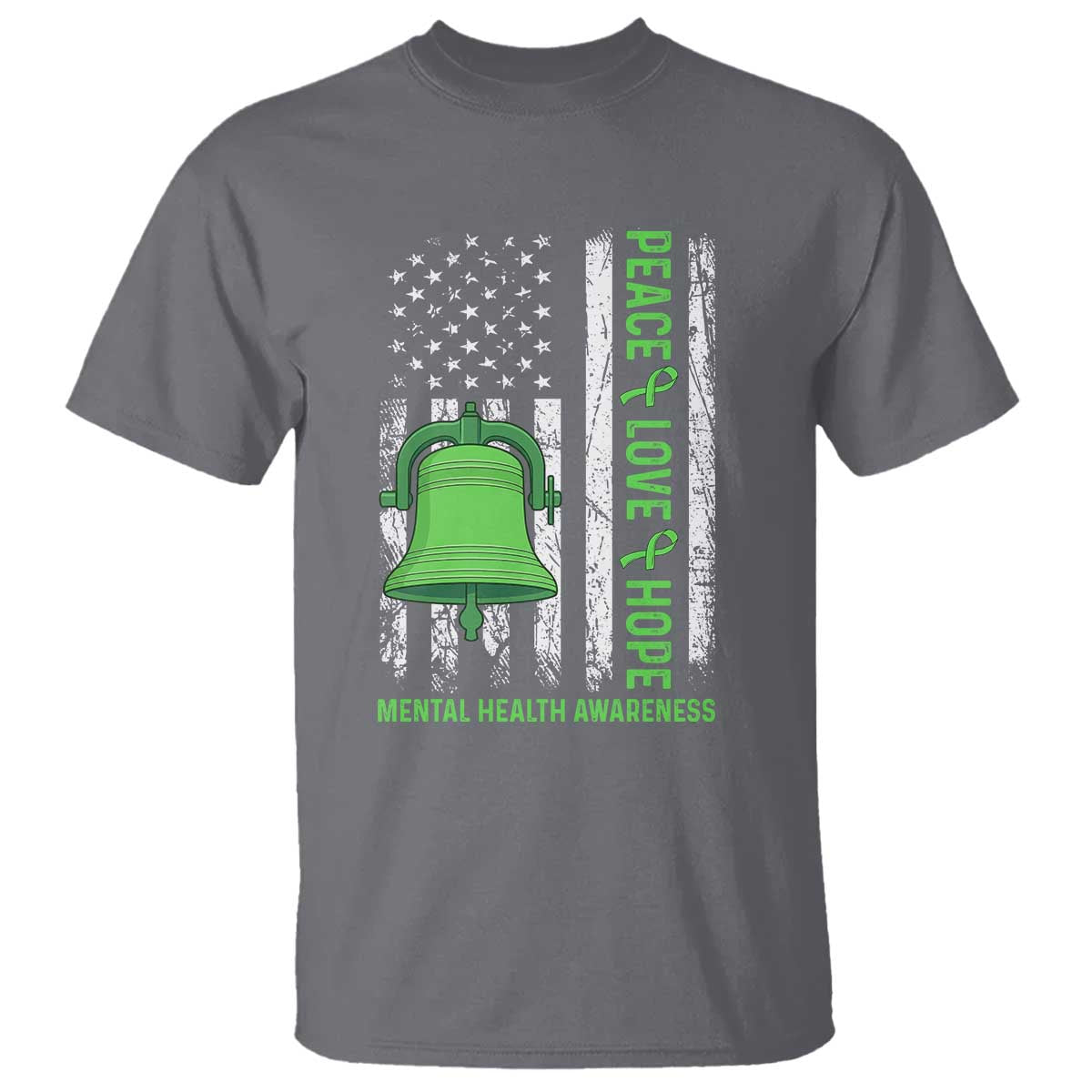 Mental Health Awarenes T Shirt Peace Love Hope Green Ribbon TS14 Charcoal Print Your Wear