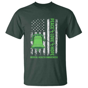 Mental Health Awarenes T Shirt Peace Love Hope Green Ribbon TS14 Dark Forest Green Print Your Wear