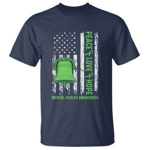 Mental Health Awarenes T Shirt Peace Love Hope Green Ribbon TS14 Navy Print Your Wear