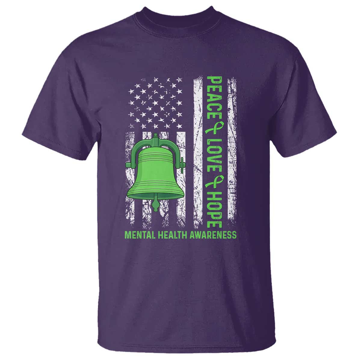 Mental Health Awarenes T Shirt Peace Love Hope Green Ribbon TS14 Purple Print Your Wear