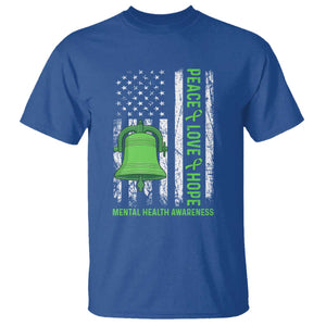 Mental Health Awarenes T Shirt Peace Love Hope Green Ribbon TS14 Royal Blue Print Your Wear