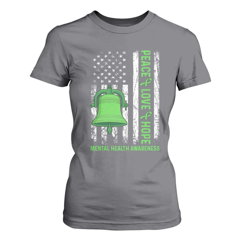 Mental Health Awarenes T Shirt For Women Peace Love Hope Green Ribbon TS14 Charcoal Print Your Wear