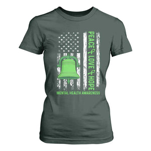 Mental Health Awarenes T Shirt For Women Peace Love Hope Green Ribbon TS14 Dark Forest Green Print Your Wear