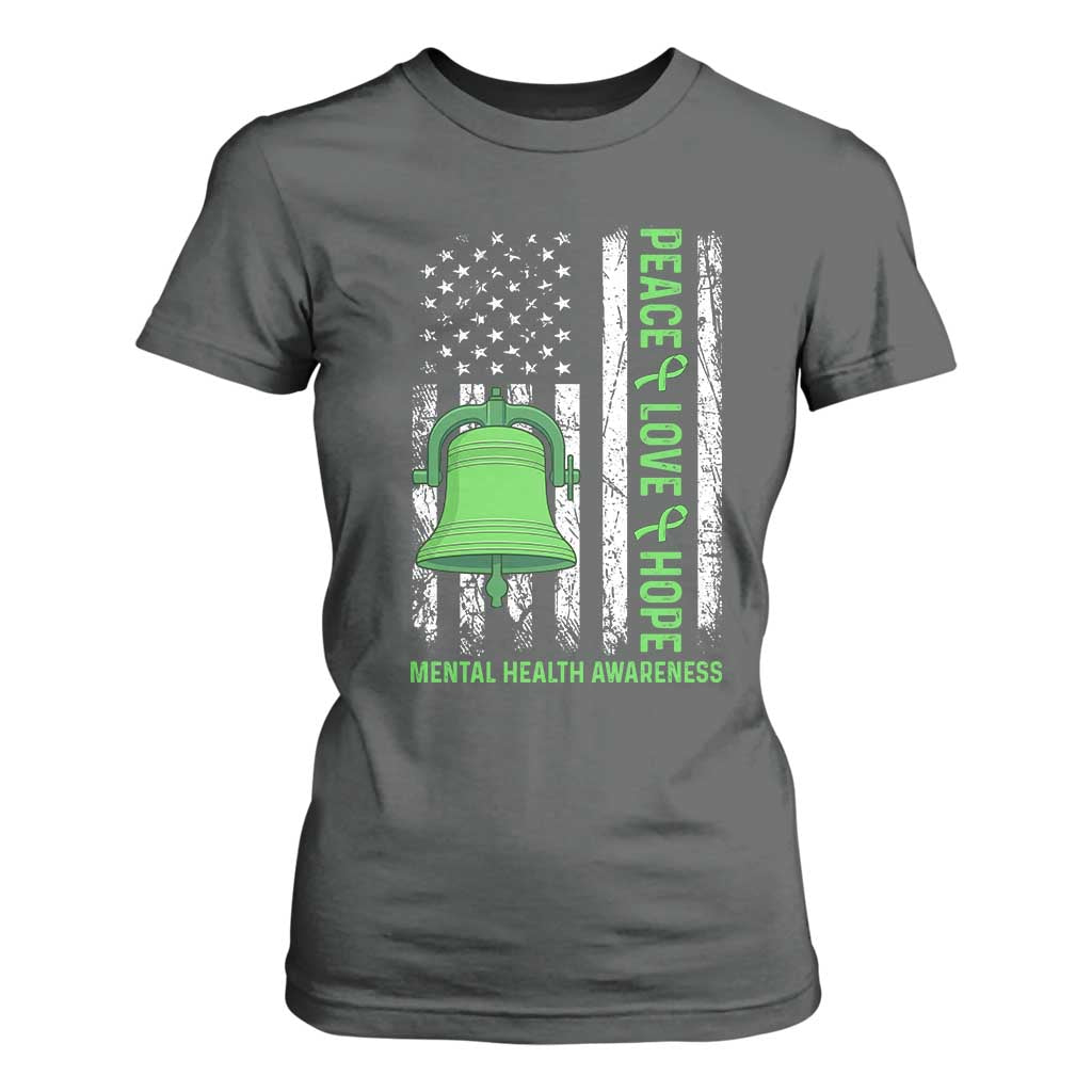 Mental Health Awarenes T Shirt For Women Peace Love Hope Green Ribbon TS14 Dark Heather Print Your Wear