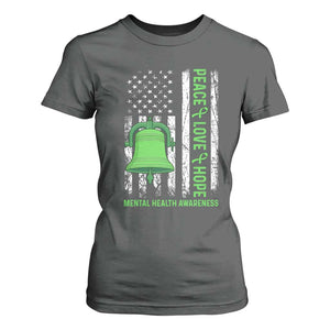 Mental Health Awarenes T Shirt For Women Peace Love Hope Green Ribbon TS14 Dark Heather Print Your Wear