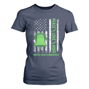 Mental Health Awarenes T Shirt For Women Peace Love Hope Green Ribbon TS14 Navy Print Your Wear
