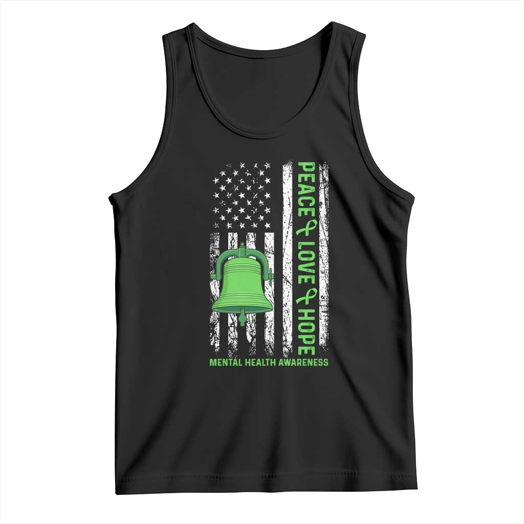 Mental Health Awarenes Tank Top Peace Love Hope Green Ribbon TS14 Black Print Your Wear