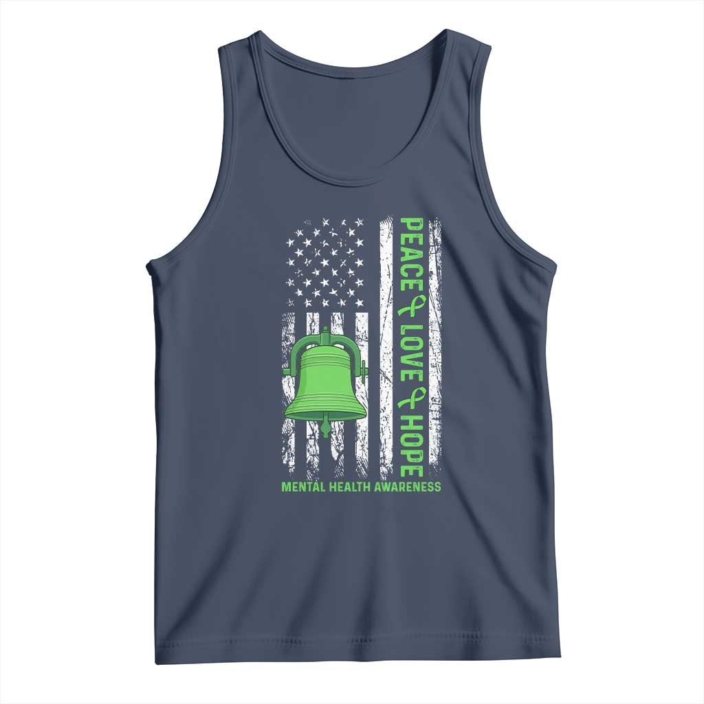Mental Health Awarenes Tank Top Peace Love Hope Green Ribbon TS14 Navy Print Your Wear