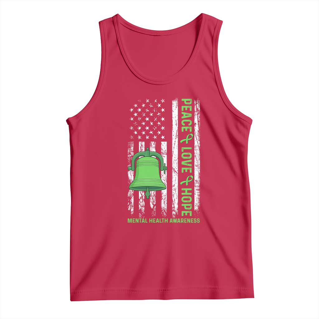Mental Health Awarenes Tank Top Peace Love Hope Green Ribbon TS14 Red Print Your Wear