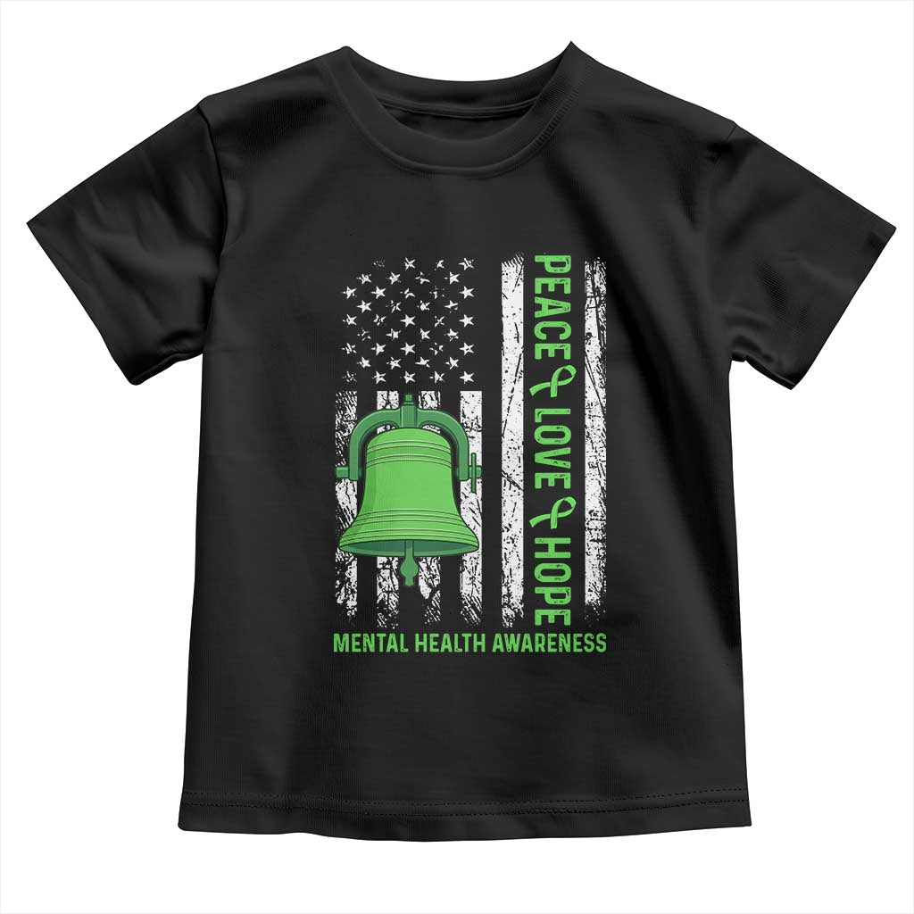 Mental Health Awarenes Toddler T Shirt Peace Love Hope Green Ribbon TS14 Black Print Your Wear
