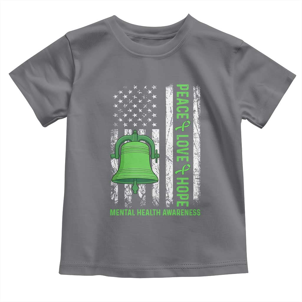 Mental Health Awarenes Toddler T Shirt Peace Love Hope Green Ribbon TS14 Charcoal Print Your Wear
