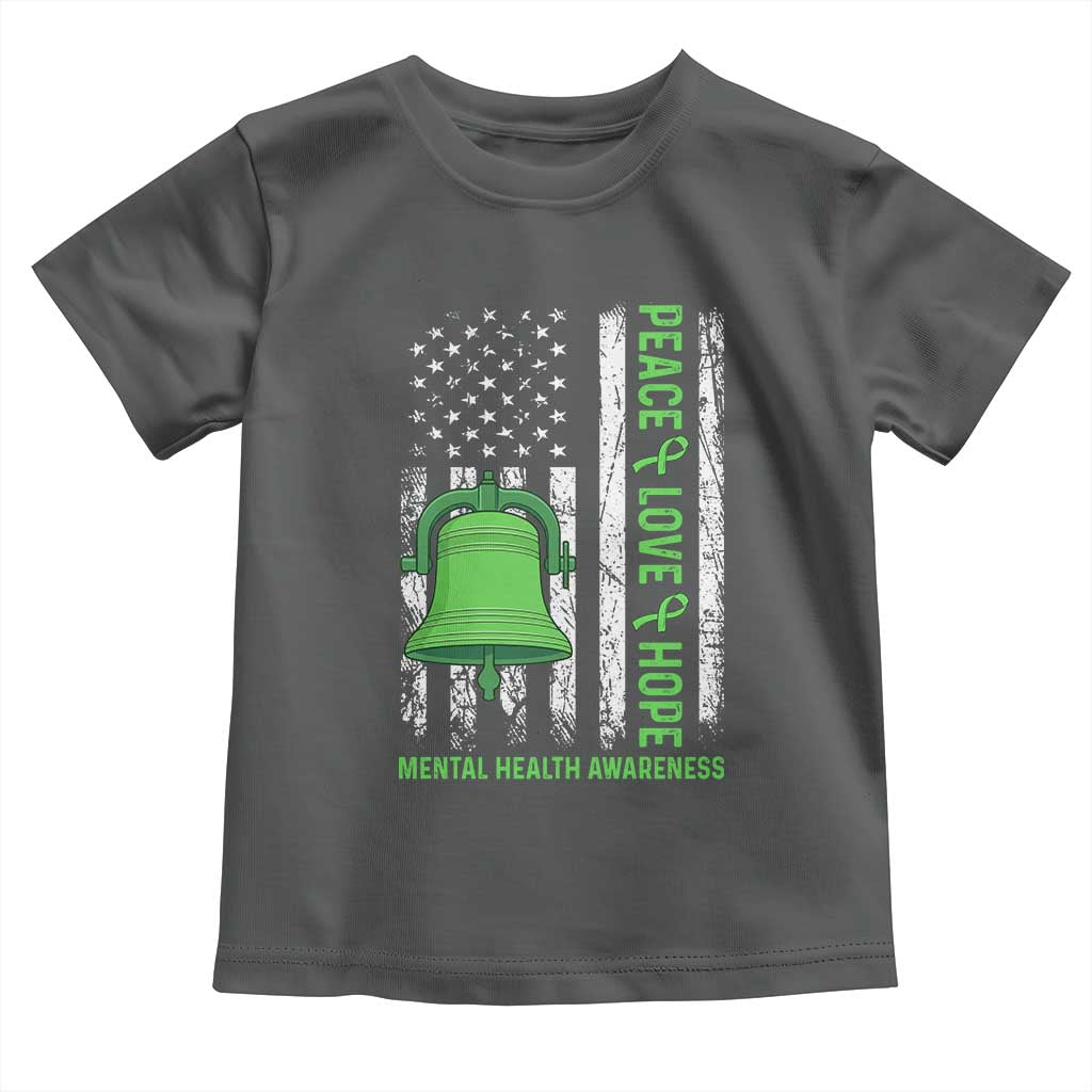 Mental Health Awarenes Toddler T Shirt Peace Love Hope Green Ribbon TS14 Dark Heather Print Your Wear