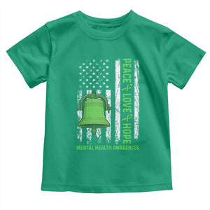 Mental Health Awarenes Toddler T Shirt Peace Love Hope Green Ribbon TS14 Irish Green Print Your Wear