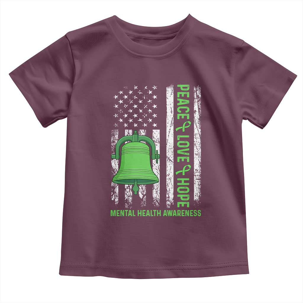 Mental Health Awarenes Toddler T Shirt Peace Love Hope Green Ribbon TS14 Maroon Print Your Wear