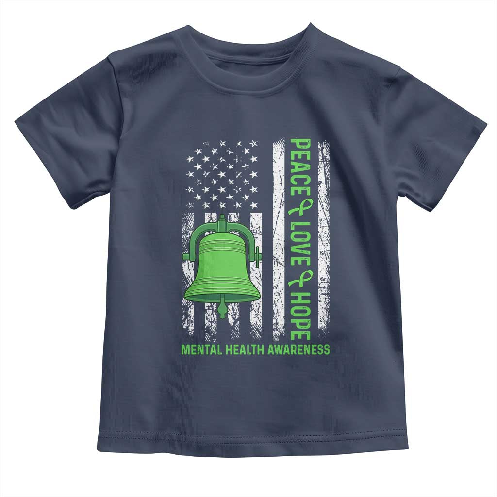 Mental Health Awarenes Toddler T Shirt Peace Love Hope Green Ribbon TS14 Navy Print Your Wear