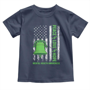 Mental Health Awarenes Toddler T Shirt Peace Love Hope Green Ribbon TS14 Navy Print Your Wear