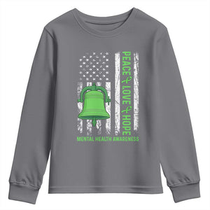 Mental Health Awarenes Youth Sweatshirt Peace Love Hope Green Ribbon TS14 Charcoal Print Your Wear