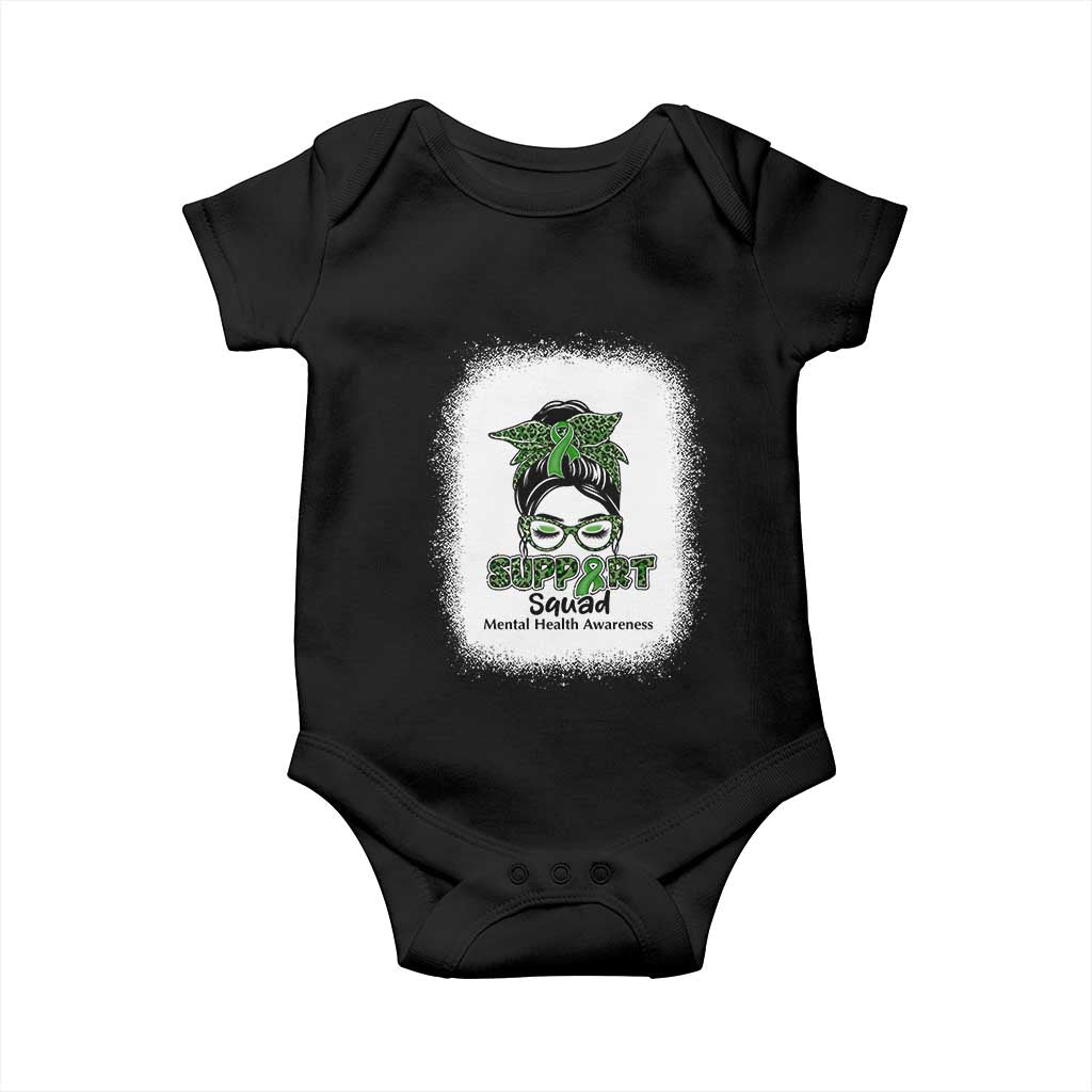 Mental Health Awarenes Baby Onesie Messy Bun Green Ribbon Support TS14 Black Print Your Wear