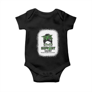 Mental Health Awarenes Baby Onesie Messy Bun Green Ribbon Support TS14 Black Print Your Wear