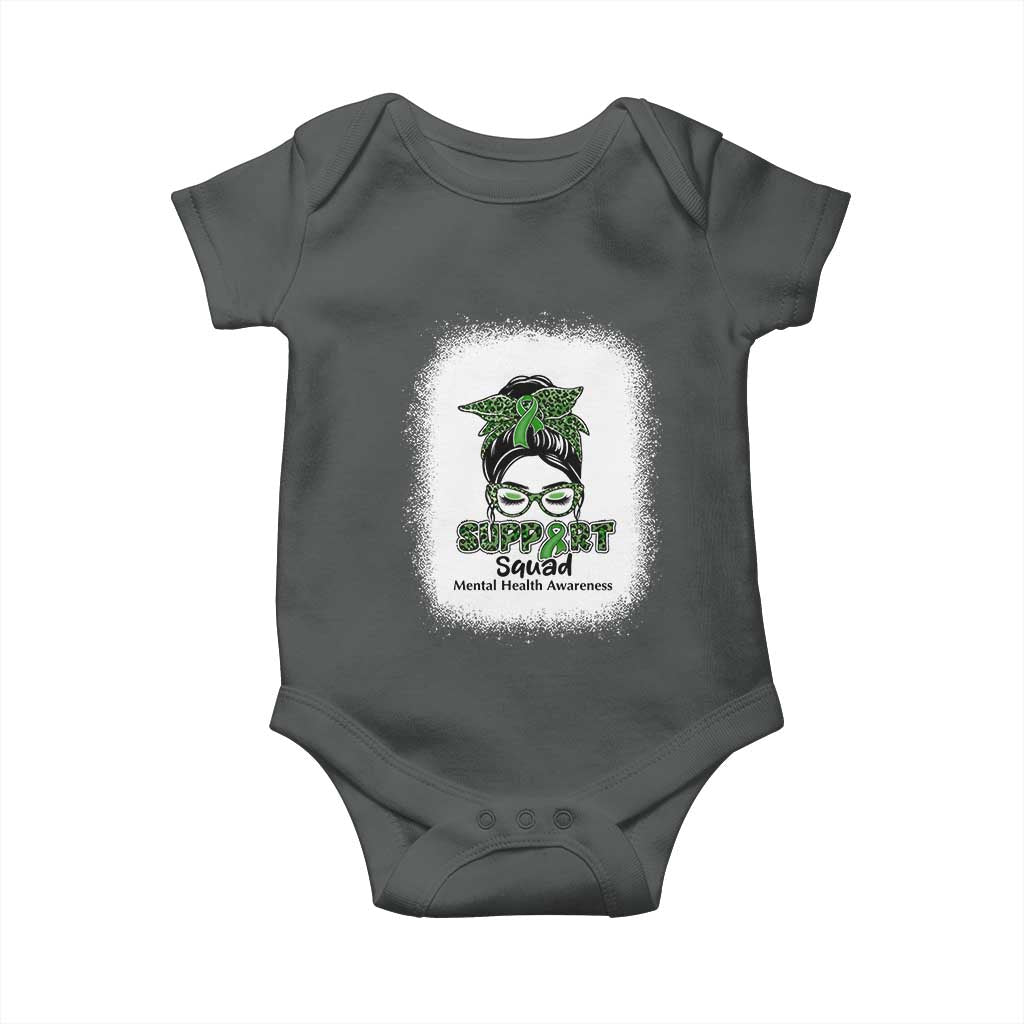 Mental Health Awarenes Baby Onesie Messy Bun Green Ribbon Support TS14 Dark Heather Print Your Wear