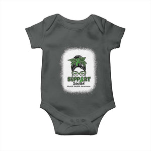 Mental Health Awarenes Baby Onesie Messy Bun Green Ribbon Support TS14 Dark Heather Print Your Wear