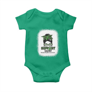 Mental Health Awarenes Baby Onesie Messy Bun Green Ribbon Support TS14 Irish Green Print Your Wear
