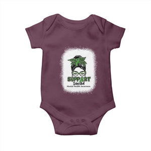 Mental Health Awarenes Baby Onesie Messy Bun Green Ribbon Support TS14 Maroon Print Your Wear