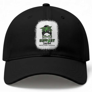 Mental Health Awarenes Baseball Cap Messy Bun Green Ribbon Support TS14 Print Your Wear