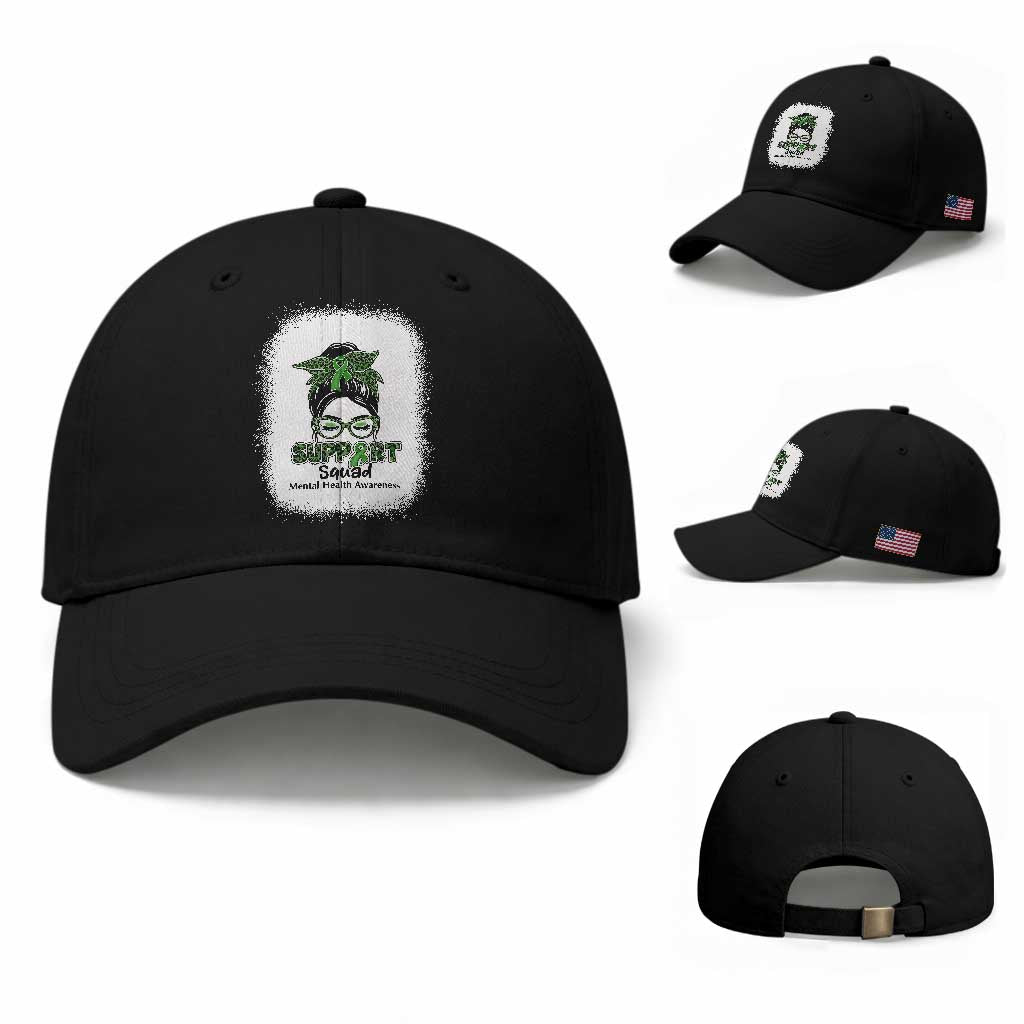 Mental Health Awarenes Baseball Cap Messy Bun Green Ribbon Support TS14 Baseball Cap Universal Fit Black Print Your Wear
