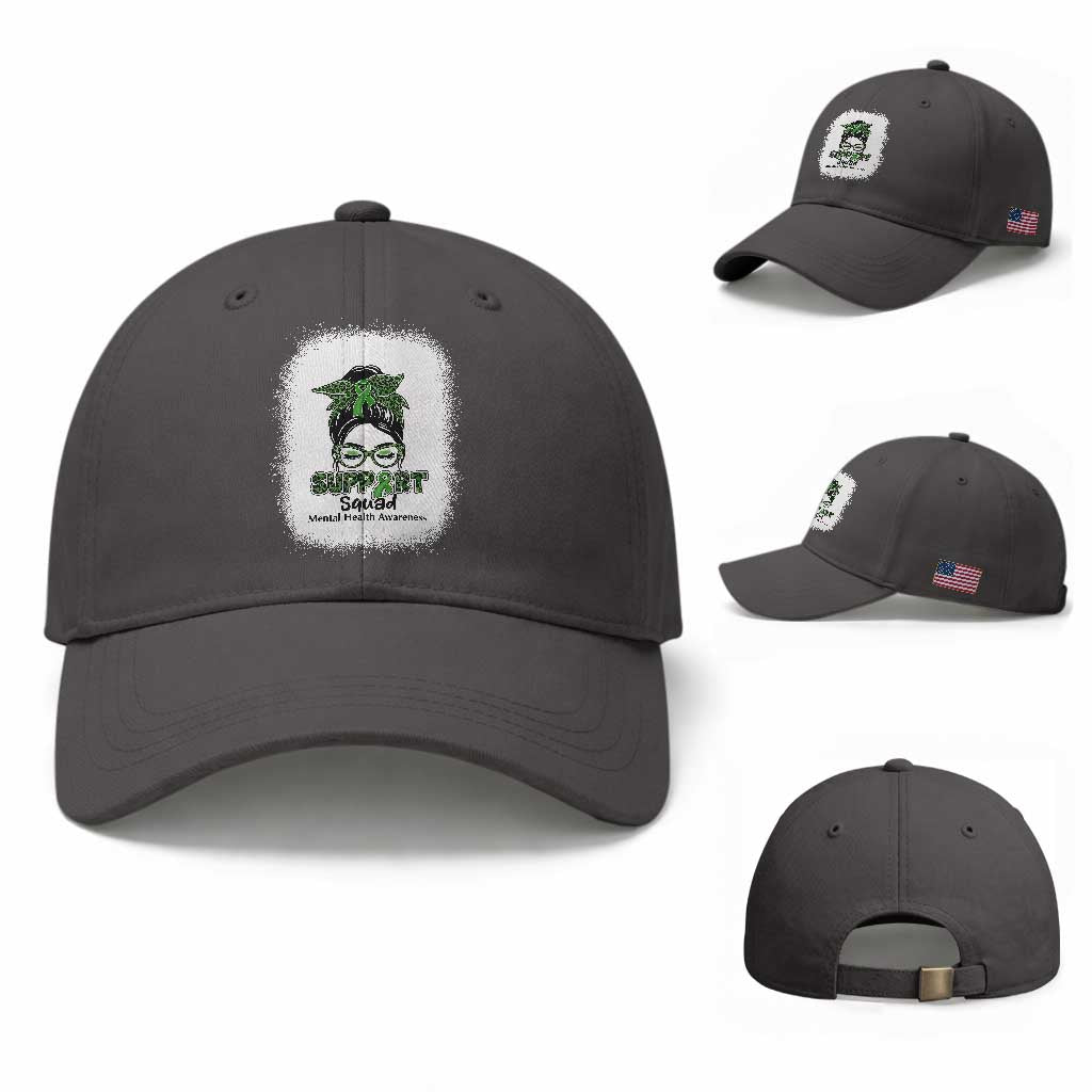 Mental Health Awarenes Baseball Cap Messy Bun Green Ribbon Support TS14 Baseball Cap Universal Fit Dark Gray Print Your Wear