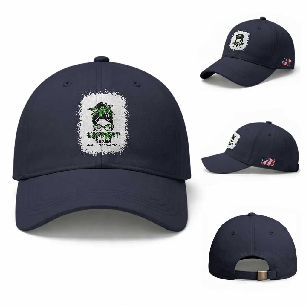 Mental Health Awarenes Baseball Cap Messy Bun Green Ribbon Support TS14 Baseball Cap Universal Fit Navy Print Your Wear