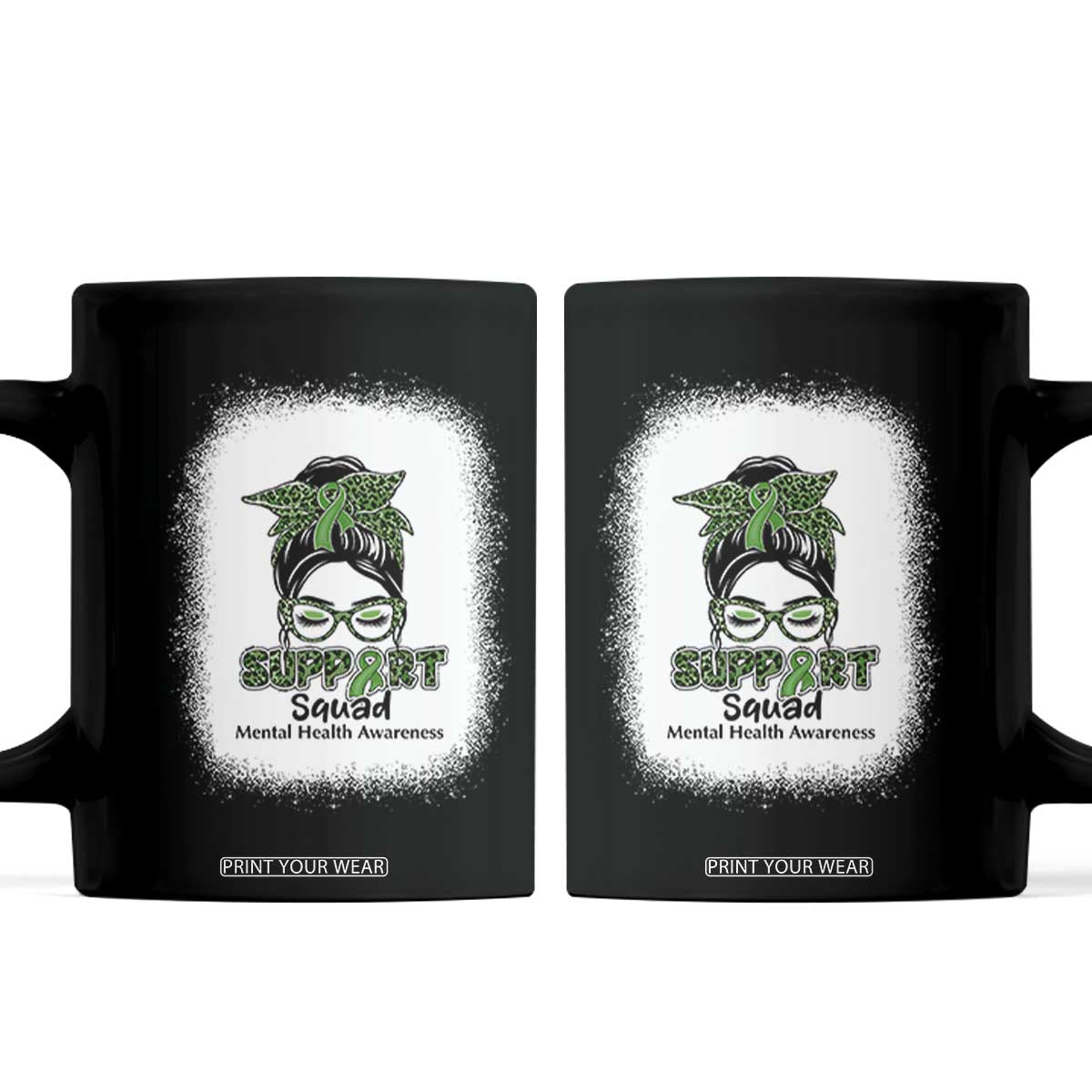 Mental Health Awarenes Coffee Mug Messy Bun Green Ribbon Support TS14 Black Print Your Wear